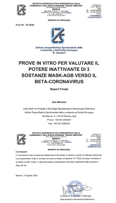 Evaluation tests of the inactivating power of SynthAg silver towards Covid carried out by the Laboratory of Virology